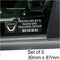 5 x Dacia GPS Tracking Device Security WINDOW Stickers 87x30mm-Logan,Dokker,Lodgy,Duster-Car,Van Alarm Tracker